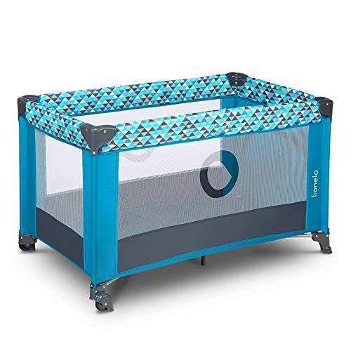 Lionelo Stefi Cuna Bebe Parque Infantil Bebe Apertura Lateral colchoneta protección contra el Plegado LockGuard Lados de Tela de Malla Bolso de Transporte (Turquesa)