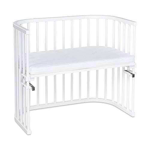 babybay Maxi 160152 cuna colecho de madera de haya maciza con colchón Classic Soft para el día y la noche | Cuna regulable en altura &amp; ecológica | Cuna que crece con el niño, blanco