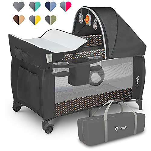 Lionelo Sven Plus 2en1 Cuna de viaje y parque de bebés 125 x 65 x 77 cm 0-36M Para niños hasta 15 kg Función de cambiador Mosquitero Apertura lateral con cremallera Ajuste de altura Gris