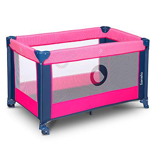 Lionelo Stefi Cuna Bebe Parque Infantil Bebe Apertura Lateral colchoneta protección contra el Plegado LockGuard Lados de Tela de Malla Bolso de Transporte (Rosado)