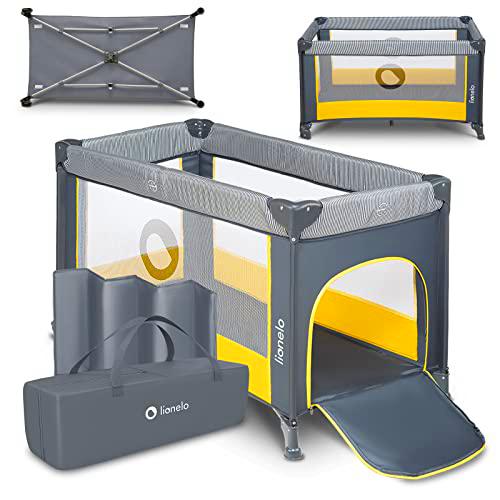 LIONELO Stefi Cuna Bebe Parque Infantil Bebe Apertura Lateral colchoneta protección contra el Plegado LockGuard Lados de Tela de Malla Bolso de Transporte (Amarillo)