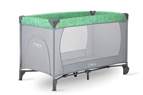 MoMi cuna de transporte BELOVE | 125 x 65 x 78 cm | Para niños de hasta 15 kg | 2 Ruedas para mover | Malla aireada | Bolsa de transporte | Jade