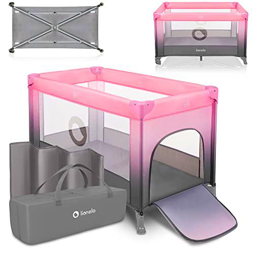 LIONELO Stefi Cuna Bebe Parque Infantil Bebe Apertura Lateral colchoneta protección contra el Plegado LockGuard Lados de Tela de Malla Bolso de Transporte (Rosa Ombre