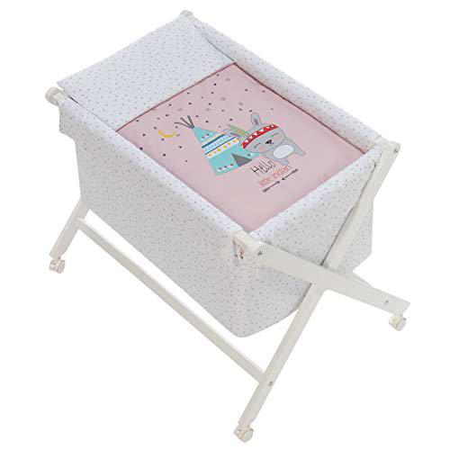 Interbaby 92082-02 - Minicuna de Madera con Textil Tipi Oso Rosa, unisex