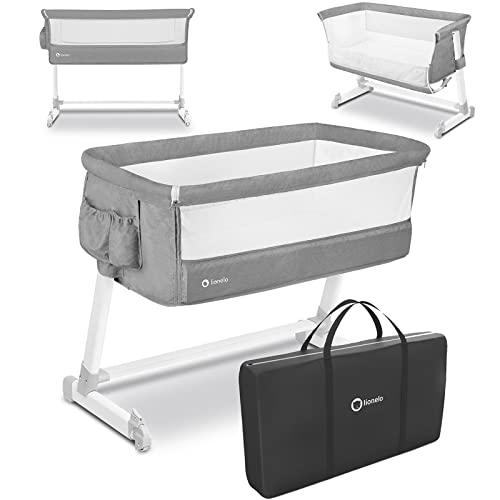 LIONELO Theo Plus Camita Para niños hasta 9 kg 5 Regulación gradual de la altura 2 Ruedas para desplazar Organizador Mosquitera Bolsa para transportar