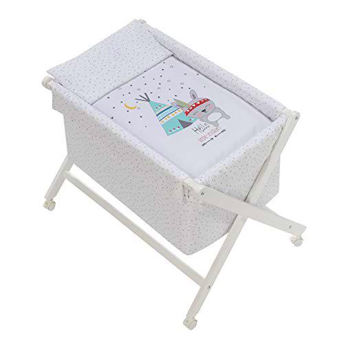 Interbaby 92082-09 - Minicuna de Madera con Textil Tipi Oso Blanco, unisex