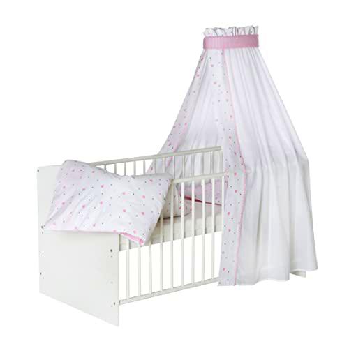 Schardt Cama Completa Classic White 70 x 140 cm, Juego de Cama con Corazones Rosas de 3 Piezas.