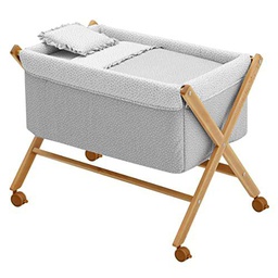 Cambrass-minicuna bebé con Patas Cruzadas y Ruedas con Frenos-Cuna moisés para los Primeros Meses del bebé-fácil de Transportar-Liberty Gris/Natural 55x87x74 cm