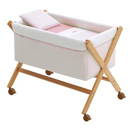 Cambrass-minicuna bebé con Patas Cruzadas y Ruedas con Frenos-Cuna moisés para los Primeros Meses del bebé-fácil de transportar-Vichy10 Rosa/Natural 55x87x74 cm